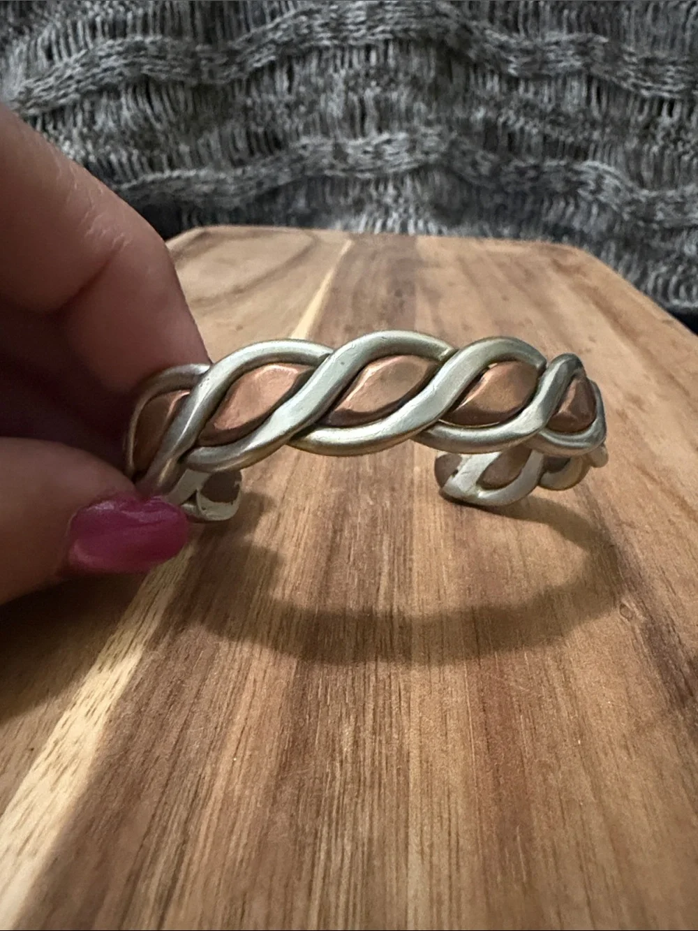 Two-Tone Twisted Cuff Bracelet - Silver & Copper